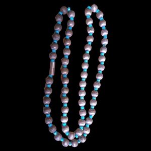 Vintage Mexico JH Sterling Silver Bead Necklace Turquoise Spacer 32” Eagle Mark